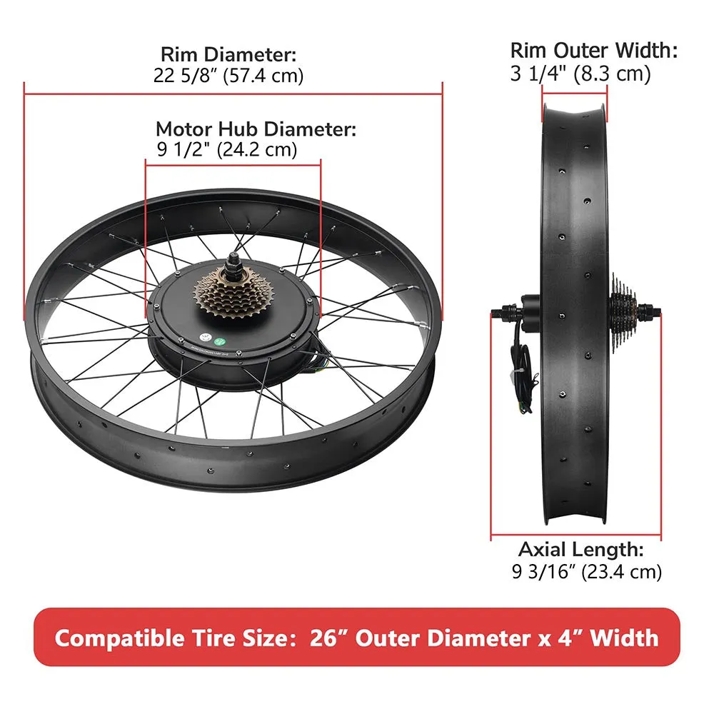 TheLAShop eBike Kit Fat Bike Motor Hub 1500W 48V 26x4.0in