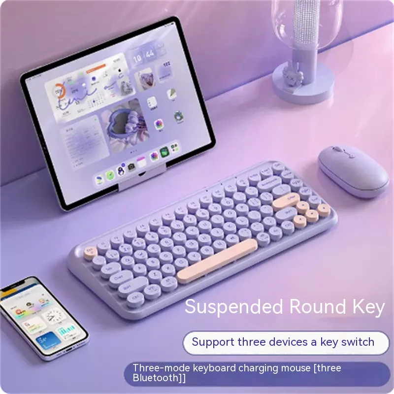 Three Mode Bluetooth Keyboard And Mouse Set Wireless Brain Laptop Girls Office Tablet