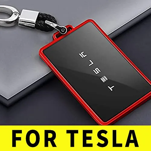 TPU Key Card Holder Case Compatible with Tesla Model 3, Key Protector Cover Accessories Including Key Chain, Red