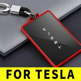 TPU Key Card Holder Case Compatible with Tesla Model 3, Key Protector Cover Accessories Including Key Chain, Red