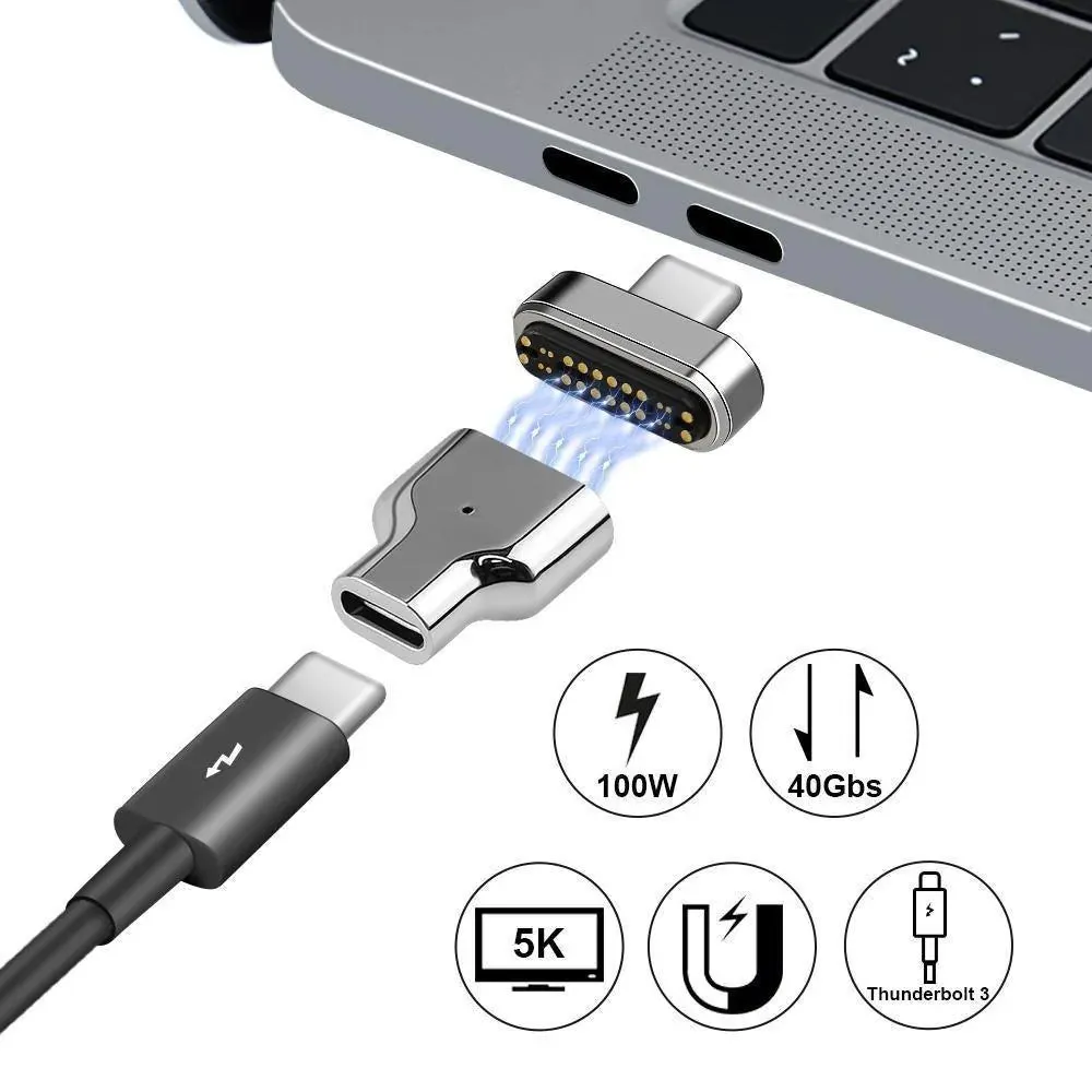 USB Type-C Thunderbolt Magnetic Connector: Supports up to 100W 40GB/S PD Data Transfer 5K@60Hz Video Output