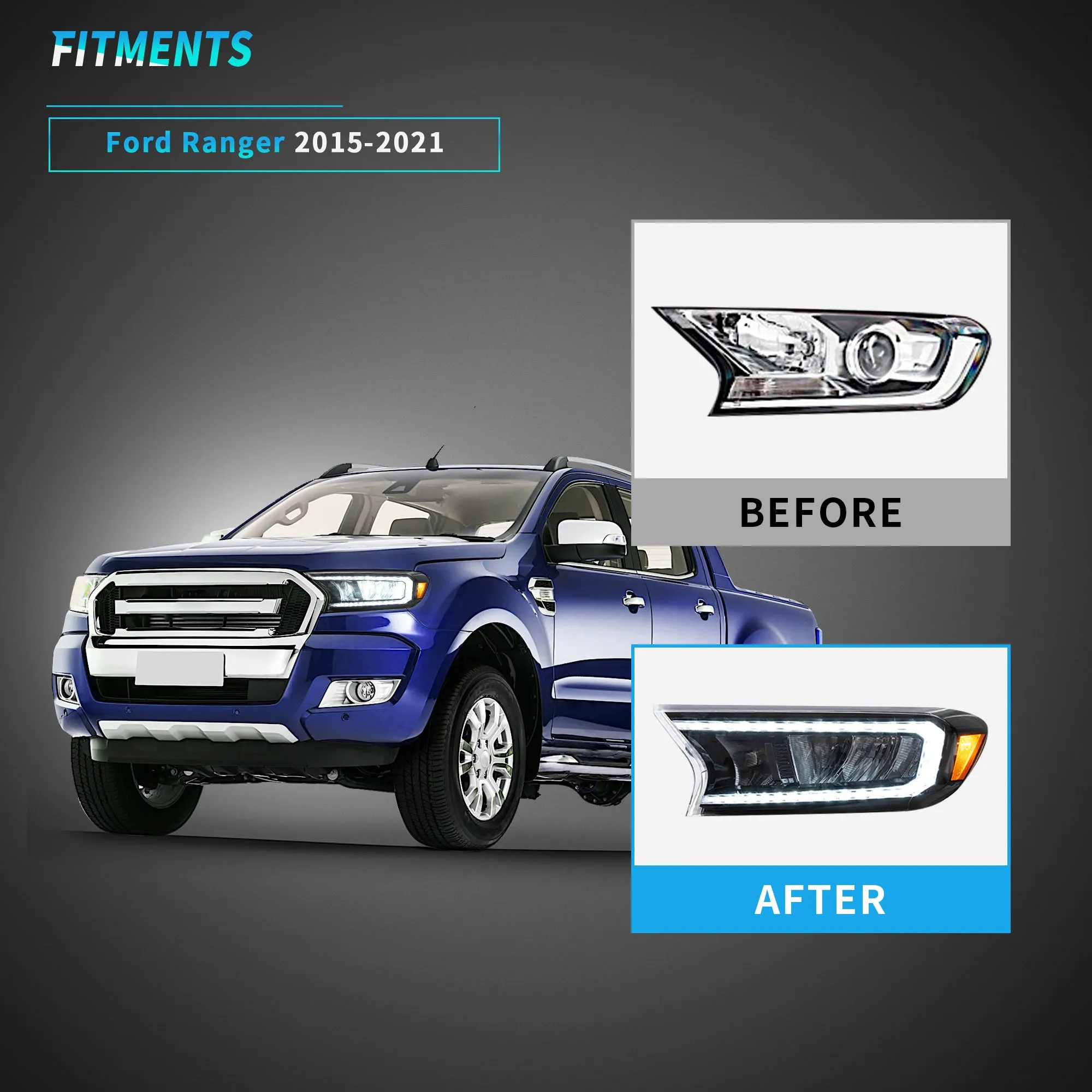 VLAND Full LED Headlights For Ford Ranger T6 Raptor & Wildtrak 2015-2020 (For International Version)