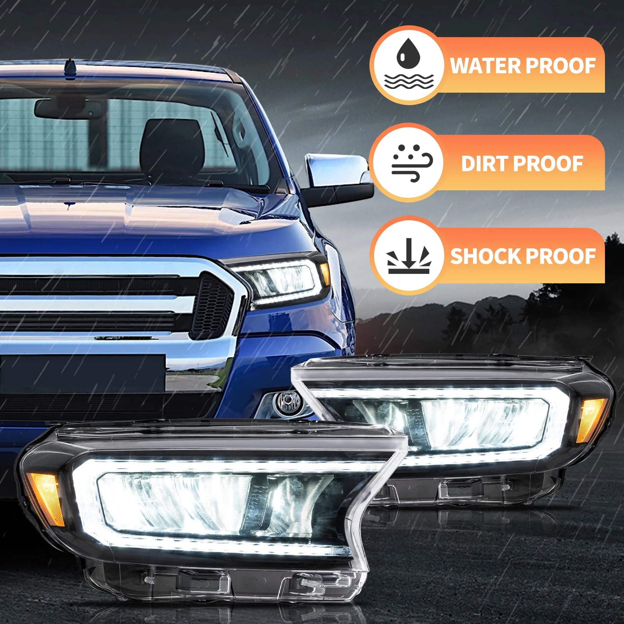 VLAND Full LED Headlights For Ford Ranger T6 Raptor & Wildtrak 2015-2020 (For International Version)