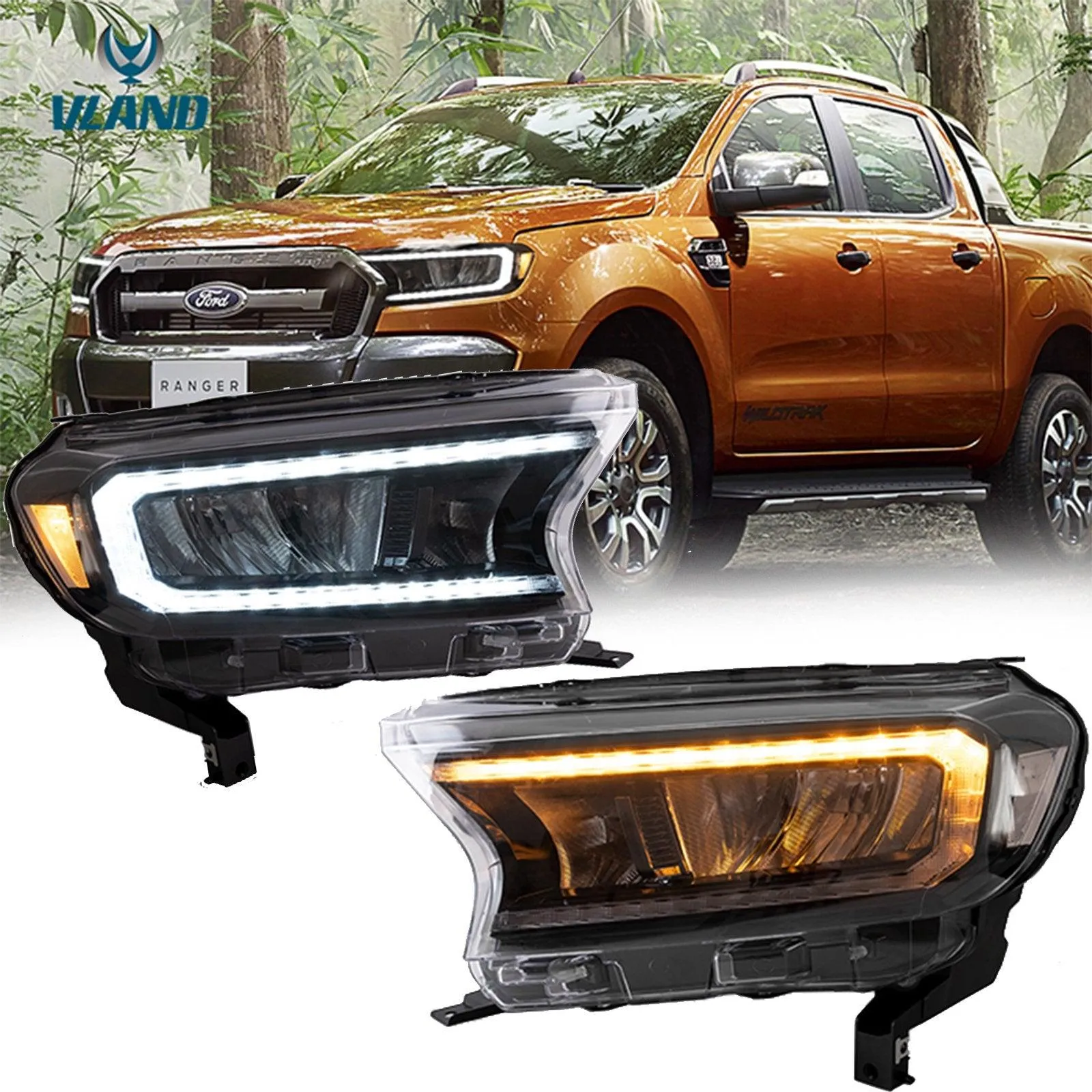 VLAND Full LED Headlights For Ford Ranger T6 Raptor & Wildtrak 2015-2020 (For International Version)