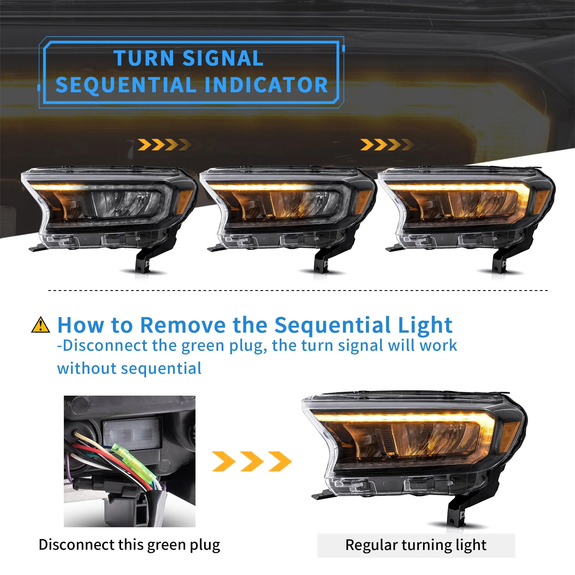 VLAND Full LED Headlights For Ford Ranger T6 Raptor & Wildtrak 2015-2020 (For International Version)