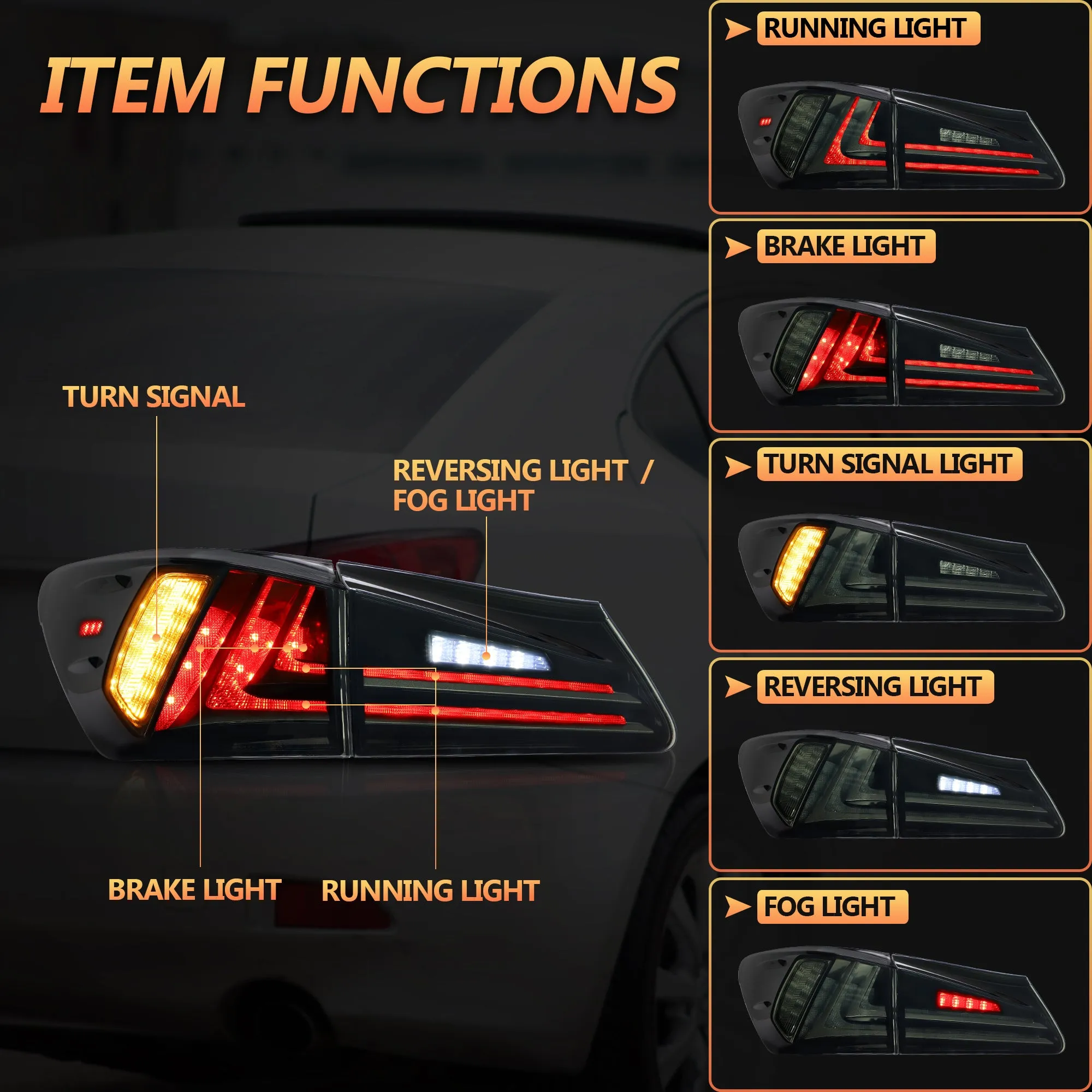 VLAND Full LED Tail Lights For Lexus IS250 IS350 2005-2013 ISF 2007-2014 [XE20]