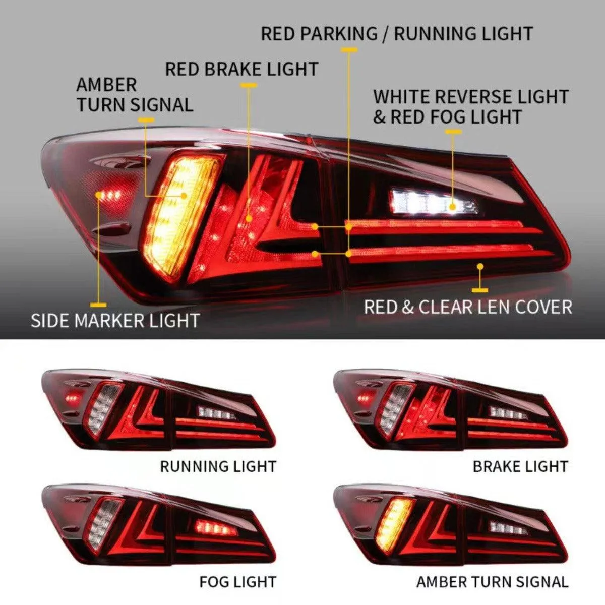 VLAND Full LED Tail Lights For Lexus IS250 IS350 2005-2013 ISF 2007-2014 [XE20]