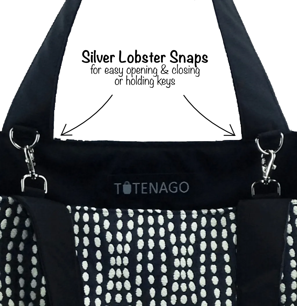 Wavy Dots in Black | Black Nylon | Essential Tote Bag