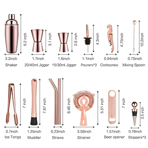 X-cosrack Bar Set |19-Piece Rose Gold Home Cocktail Shaker Set | Stainless Steel Bar Tools with Rotating Stand | Bartender Kit for Professional and Beginners
