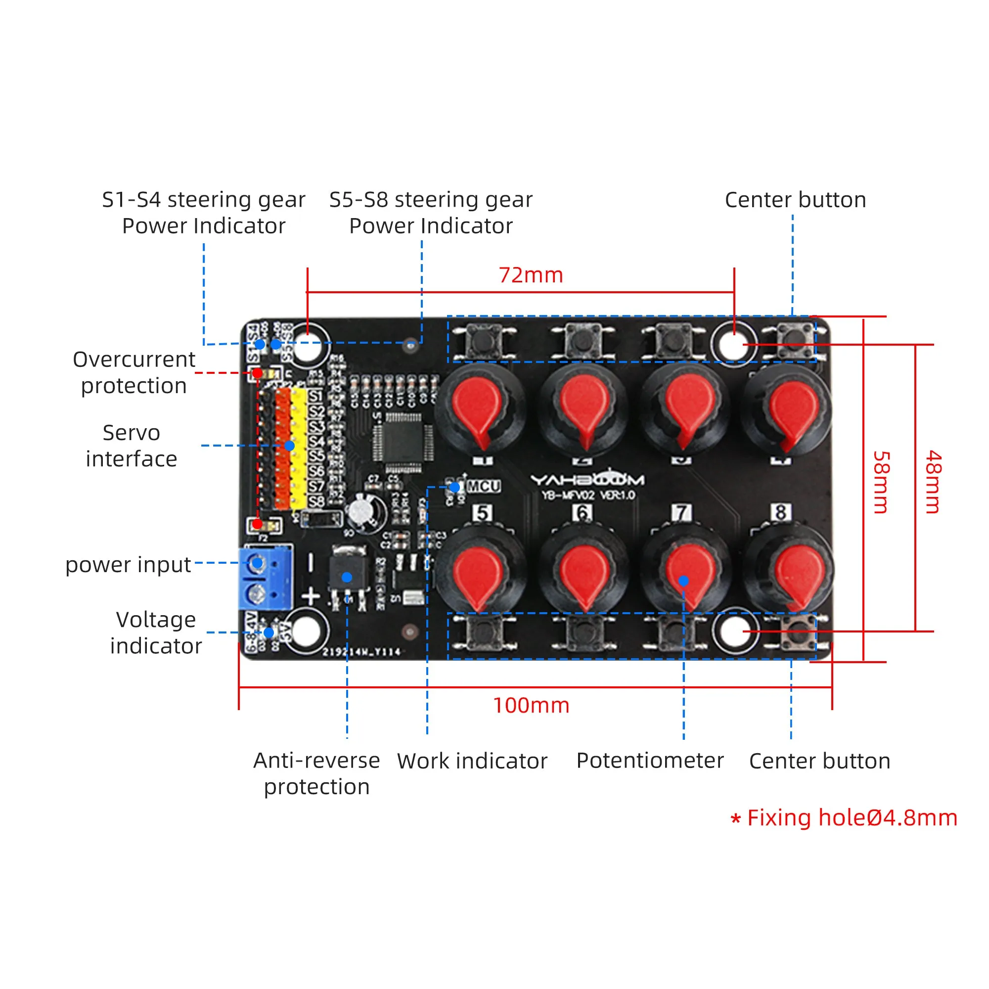 Yahboom 8-channel PWM servo control debugging board for DIY smart robotics