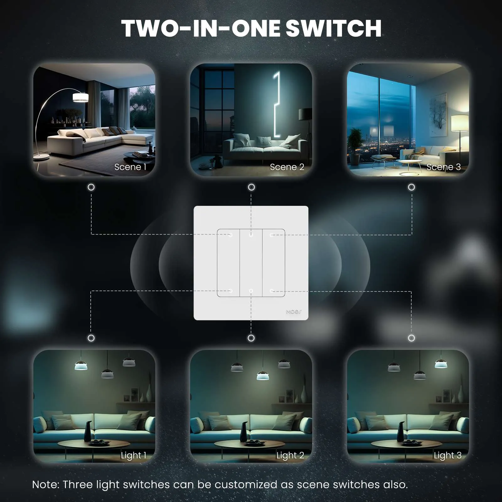 ZigBee Star Ring Smart Light Switch & Scene Controller, Neutral Wire Required, 2 Switches Association