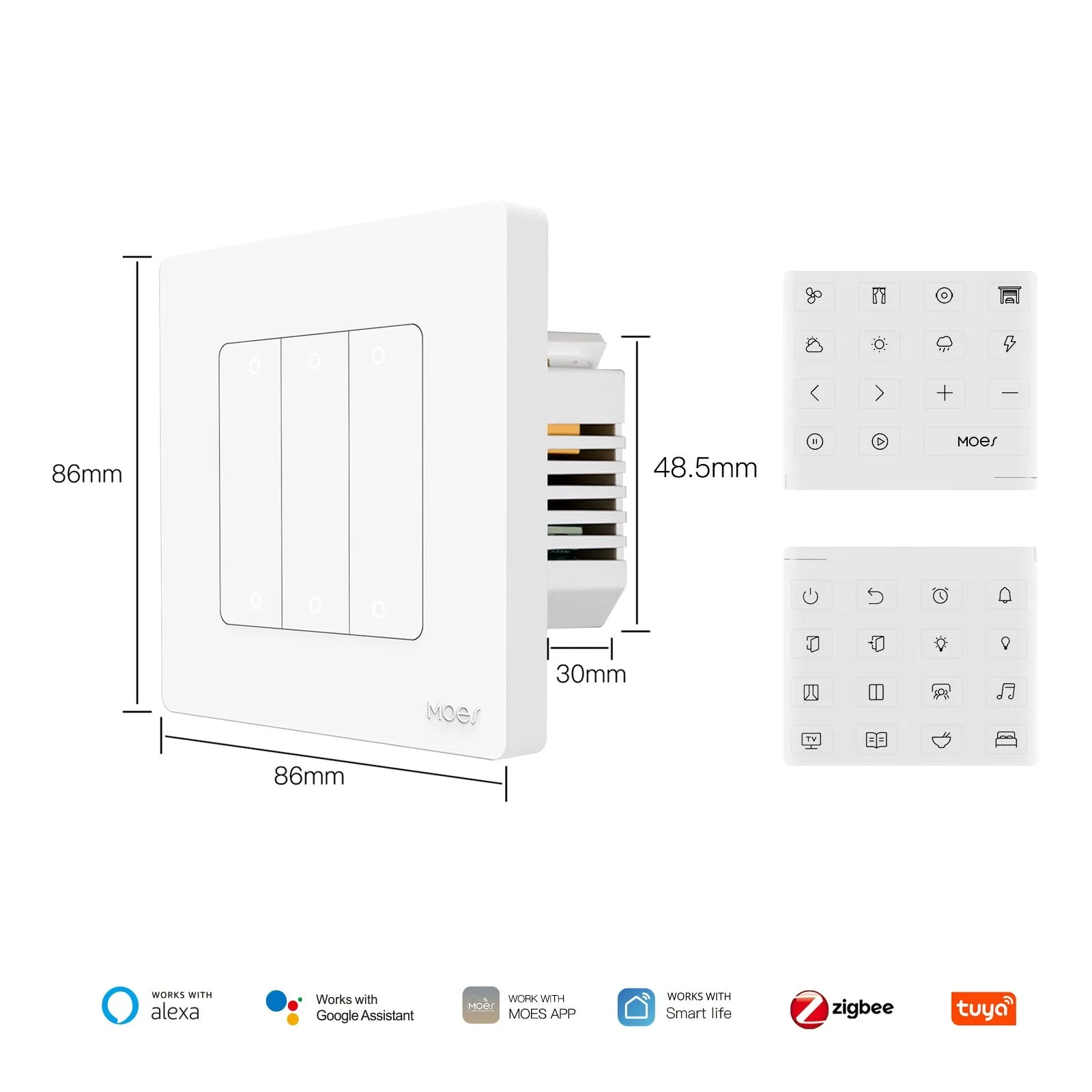 ZigBee Star Ring Smart Light Switch & Scene Controller, Neutral Wire Required, 2 Switches Association